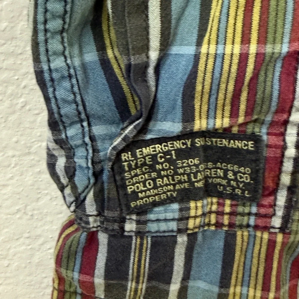 Vintage Polo Ralph Lauren Men Plaid Cargo Shorts Multi Color Type C-1 Utility 44